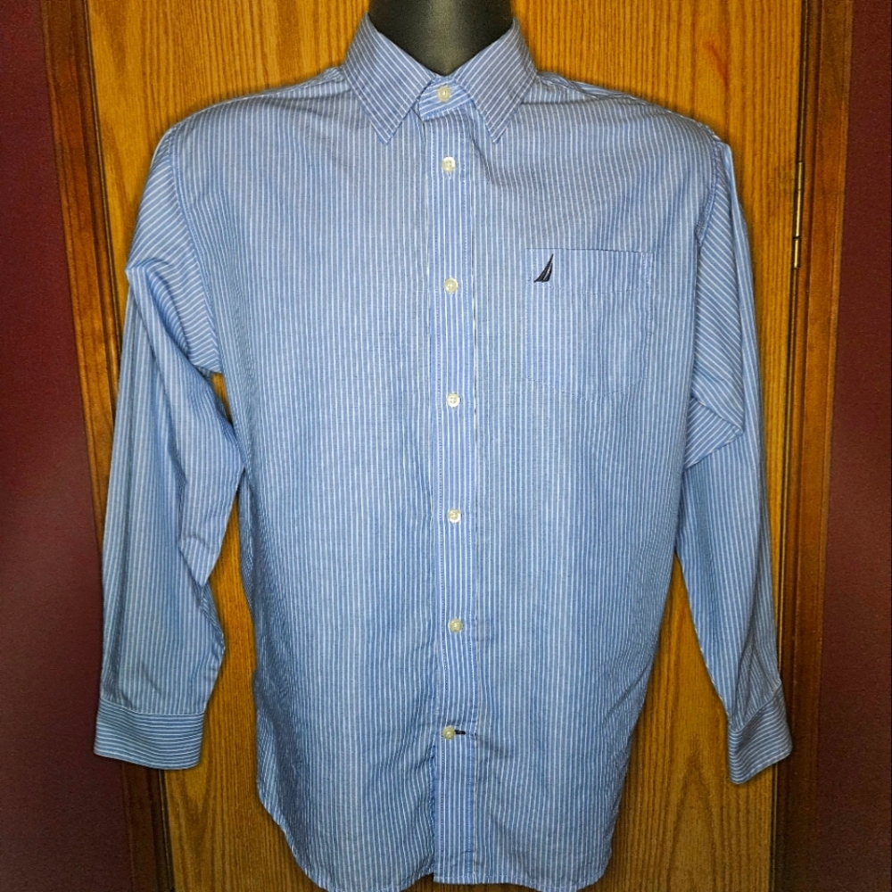 Nautica Men's Newport Striped Ribbed Cotton Long Sleeve Shirt
